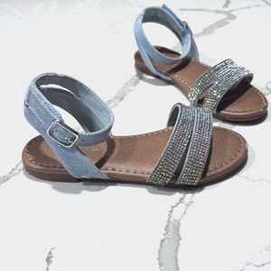 Nina Cameena Blue Denim Rhinestone Girls Strappy Sandals Size 10 Toddler Tan